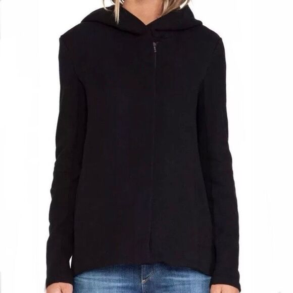 JAMES PERSE | Black Asymmetrical Zip Hooded Sweatshirt Jacket Hoodie | Size 2 - Picture 1 of 7